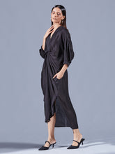 Raven Asymmetric Draped Dress - Auruhfy India